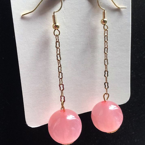 18K Gold Plated RosePink Sphere Earrings - Picture 7 of 7